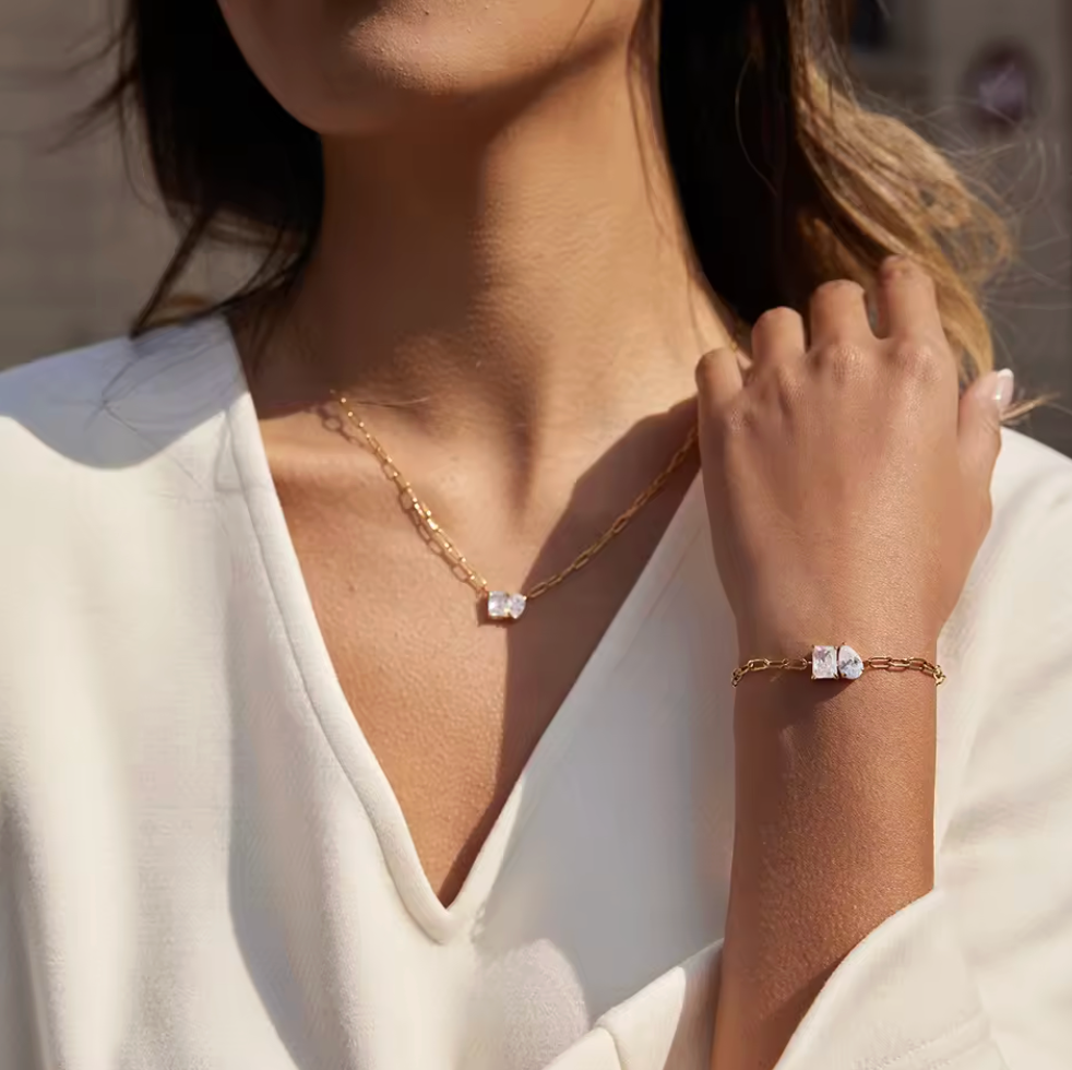 Geometric Duo Baguette & Pear Link Set