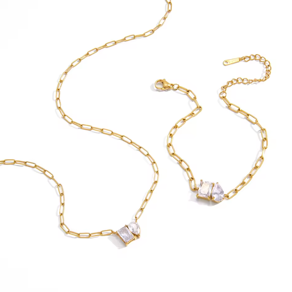 Geometric Duo Baguette & Pear Link Set